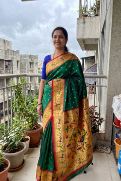 Semi-Silk Paithani Saree with Copper Zari Peacock Pallu