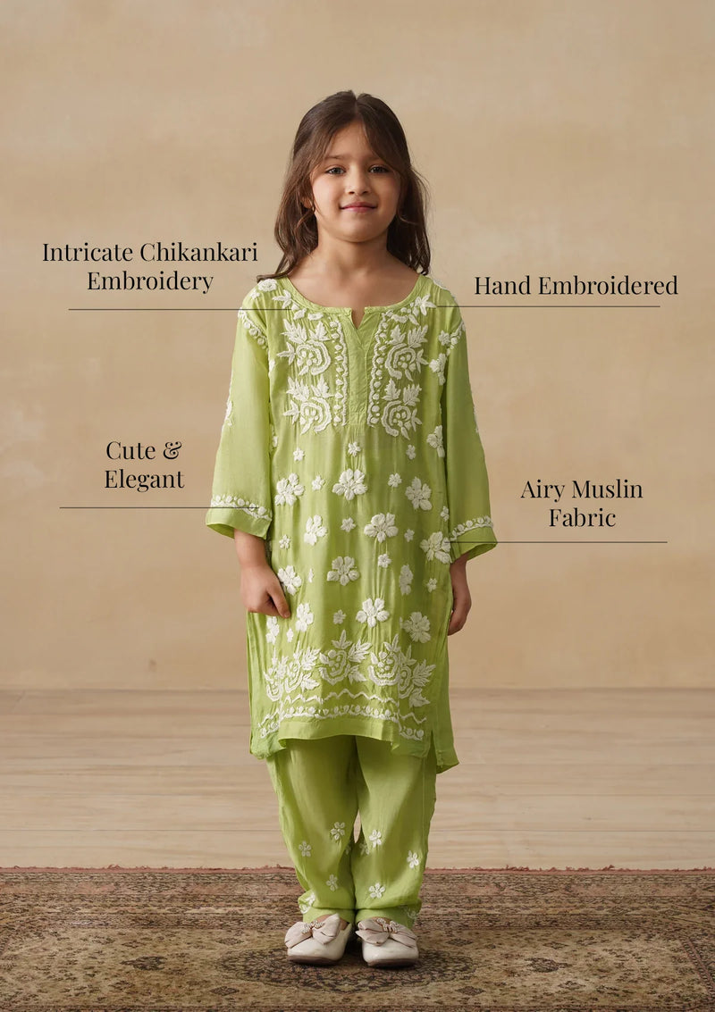 Chikankari Long Kurta Set Kidswear Set