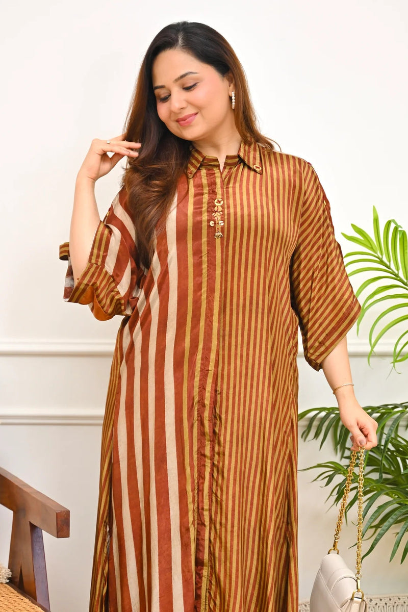Caramel Stripes Premium Crepe Kurta Set