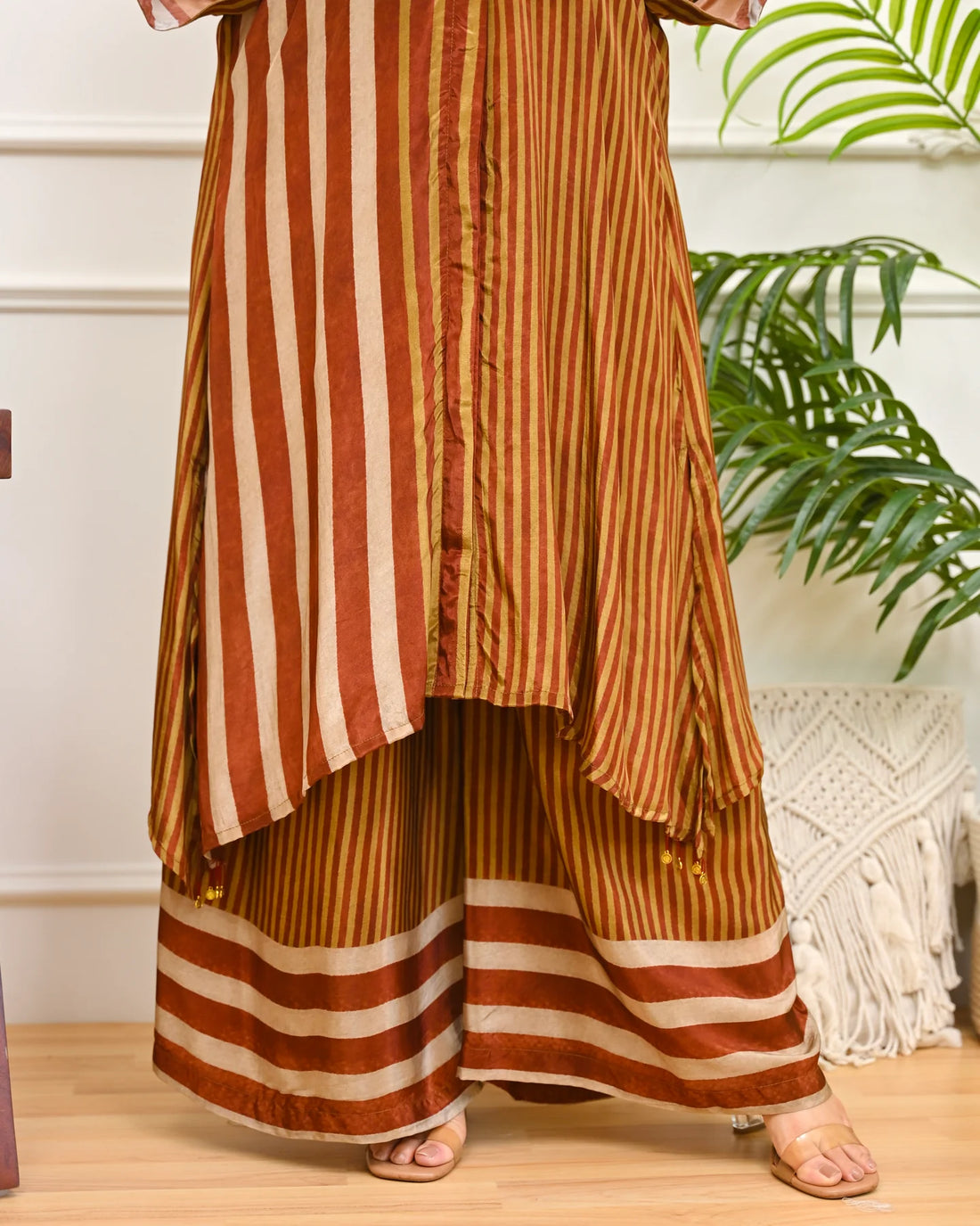 Caramel Stripes Premium Crepe Kurta Set