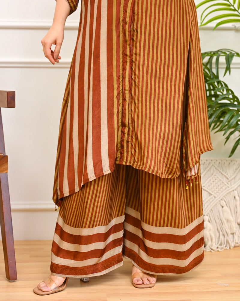 Caramel Stripes Premium Crepe Kurta Set