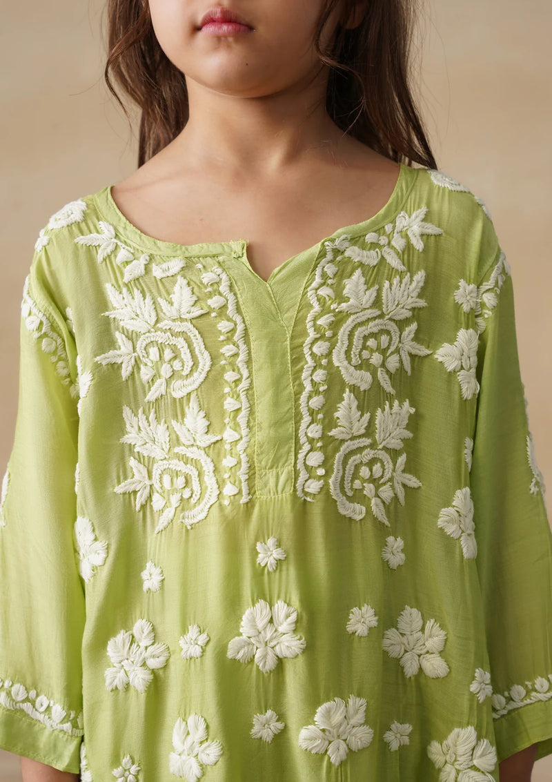 Chikankari Long Kurta Set Kidswear Set