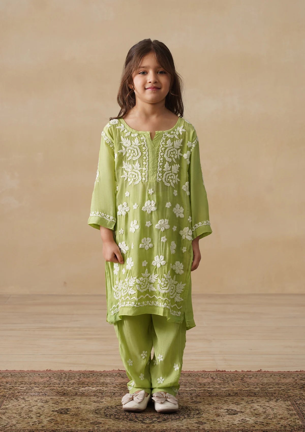 Chikankari Long Kurta Set Kidswear Set