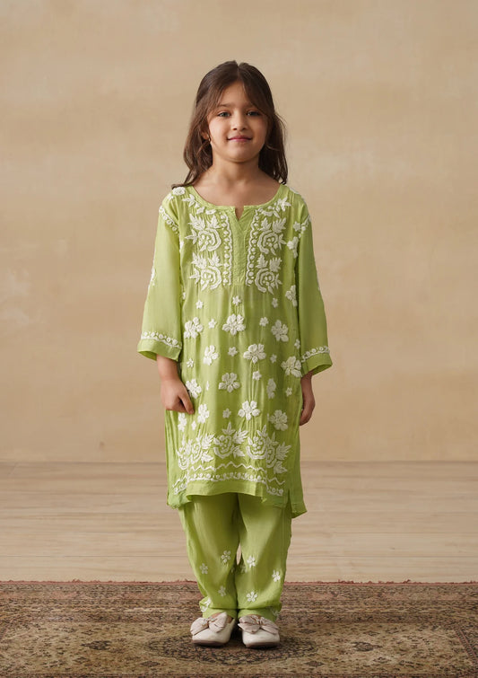 Chikankari Long Kurta Set Kidswear Set