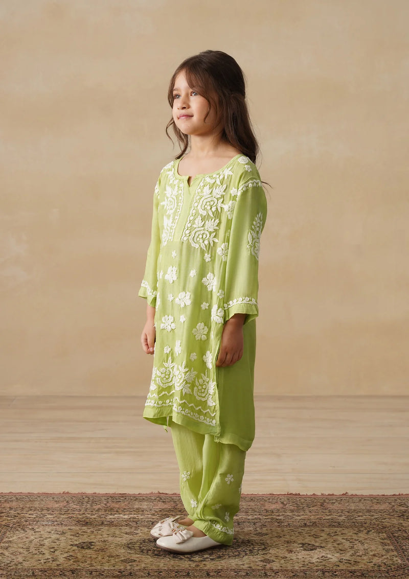 Chikankari Long Kurta Set Kidswear Set