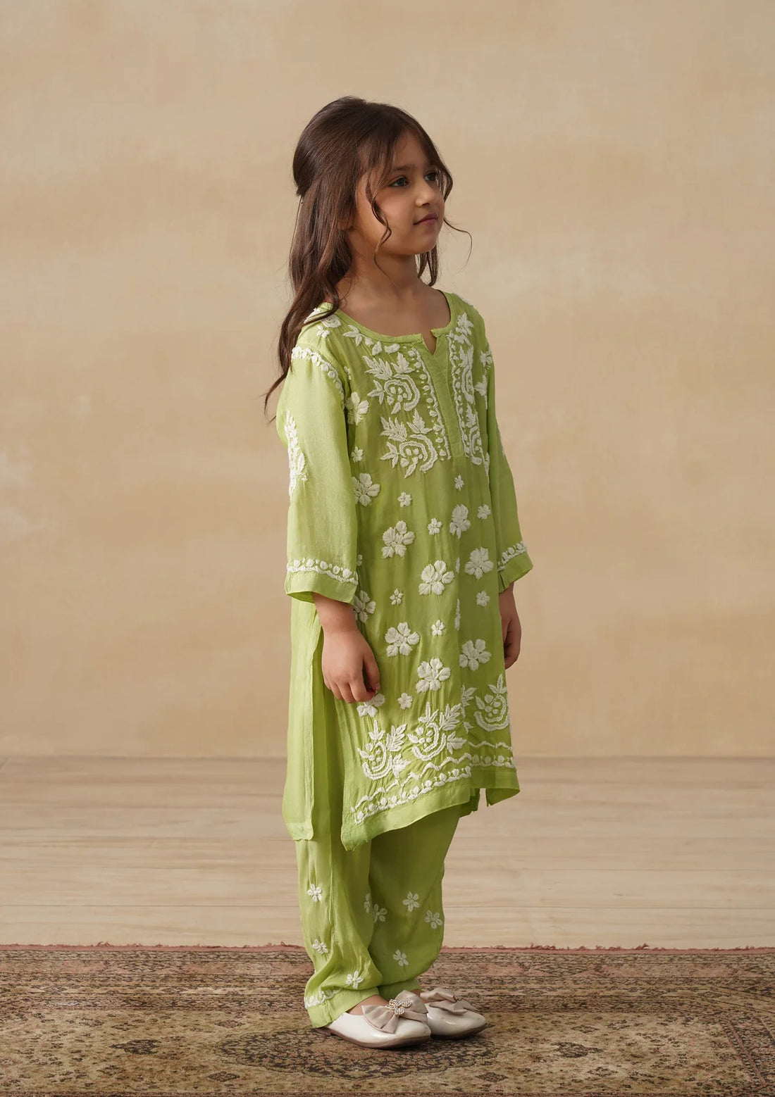 Chikankari Long Kurta Set Kidswear Set
