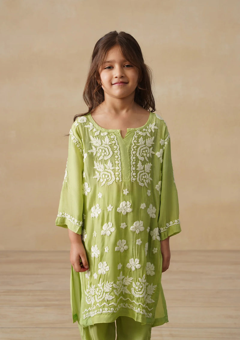 Chikankari Long Kurta Set Kidswear Set