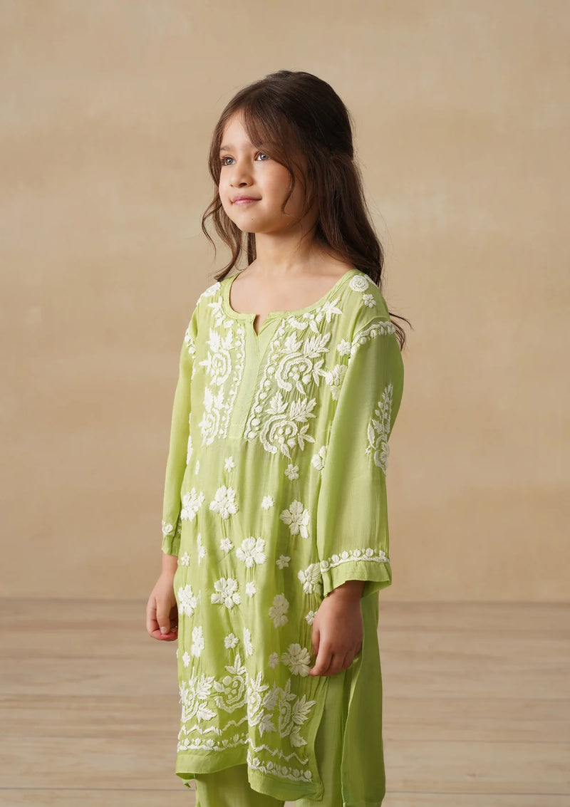Chikankari Long Kurta Set Kidswear Set