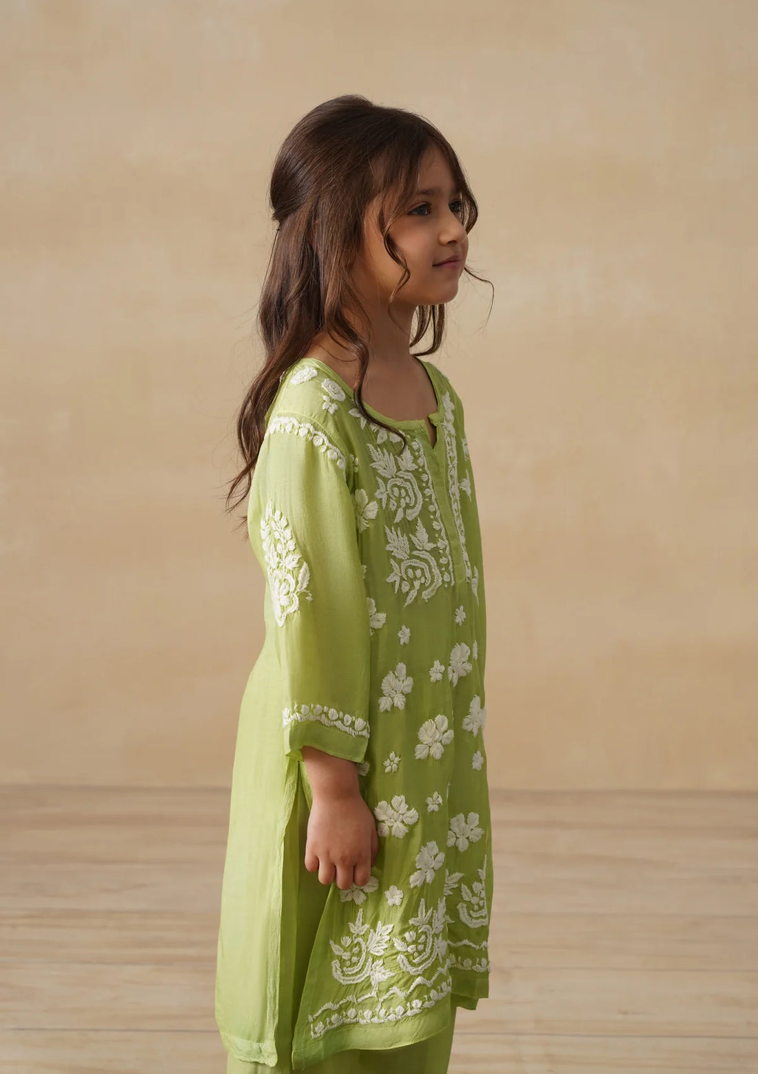 Chikankari Long Kurta Set Kidswear Set