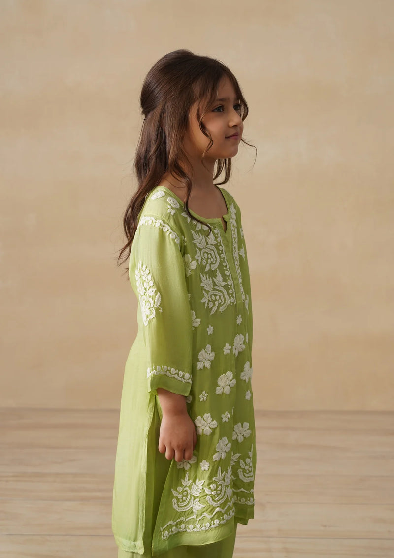 Chikankari Long Kurta Set Kidswear Set