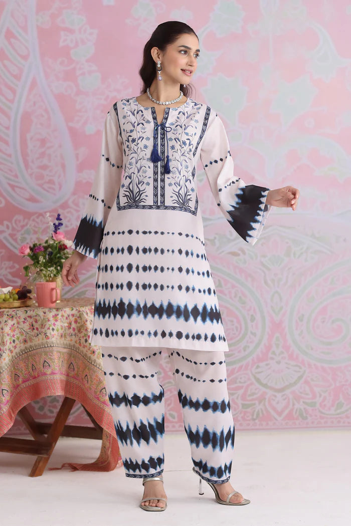 Ikat Printed Lawn Cotton Co-ord Set with Farsi Pants