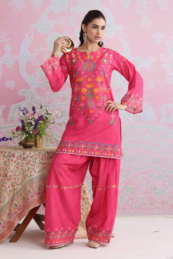 Ikat Printed Lawn Cotton Co-ord Set with Farsi Pants