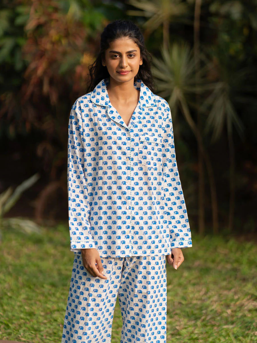 blue and white pyjamas