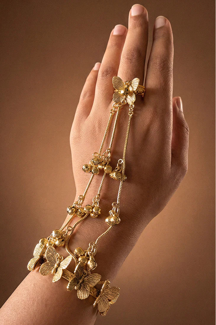 Golden Butterfly Haathphool Bracelet