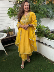 Yellow Mustard Tissue Elegance Kurta Pant Set