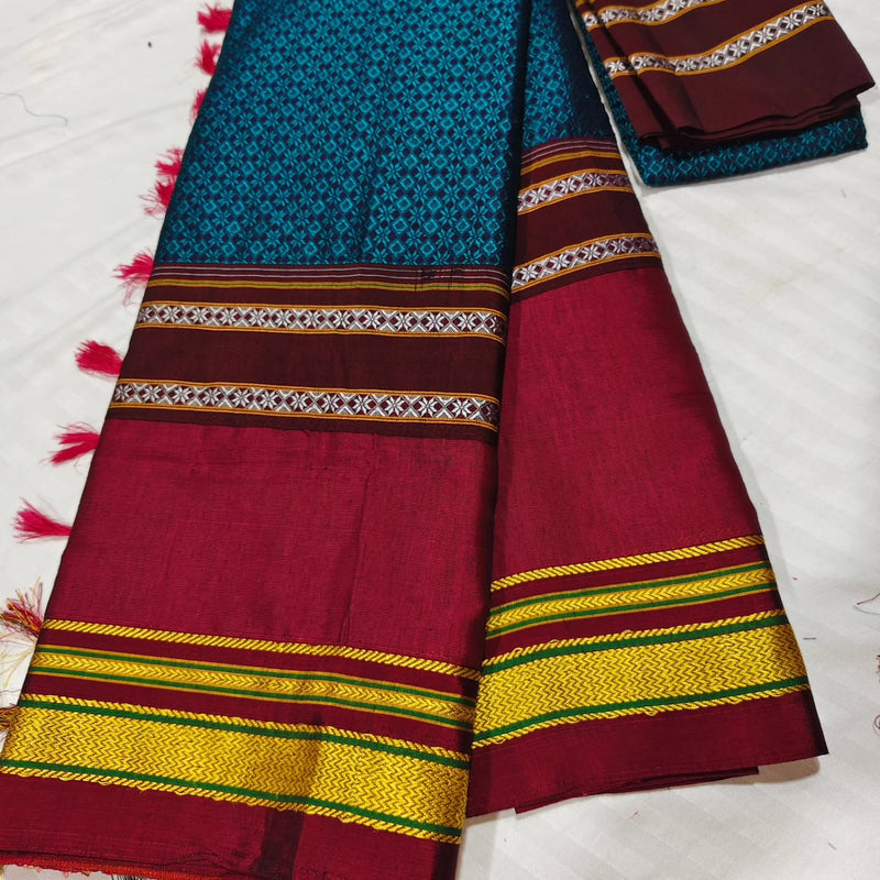 Khan Cotton Half & Half  Blend Saree with Grand Traditional Zari Border