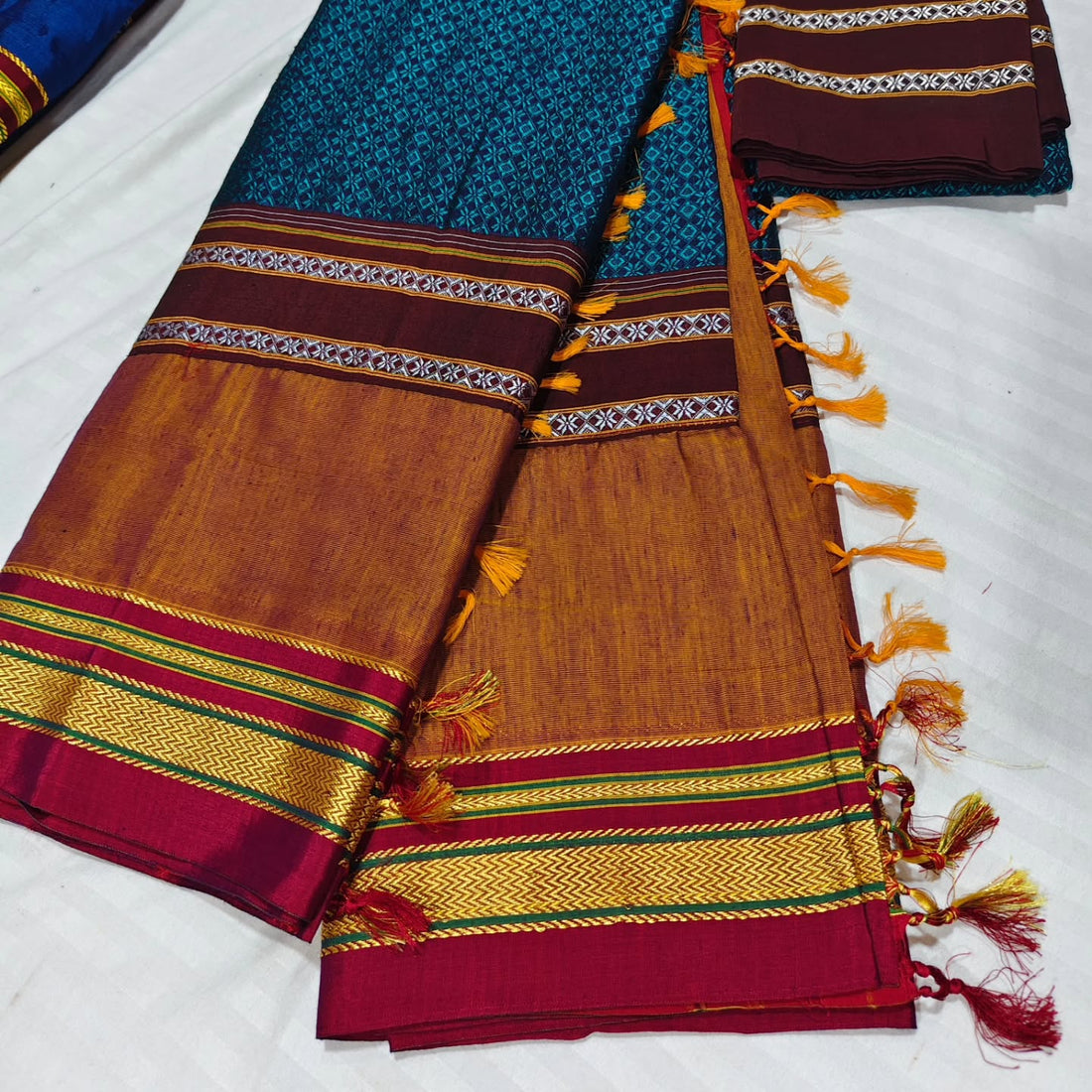 Khan Cotton Half & Half  Blend Saree with Grand Traditional Zari Border
