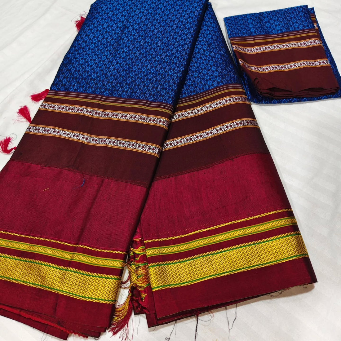 Khan Cotton Half & Half  Blend Saree with Grand Traditional Zari Border