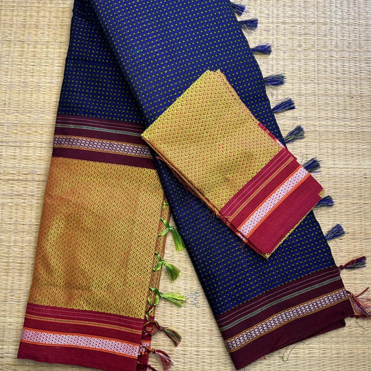 Khan Cotton Half & Half  Blend Saree with Grand Traditional Zari Border