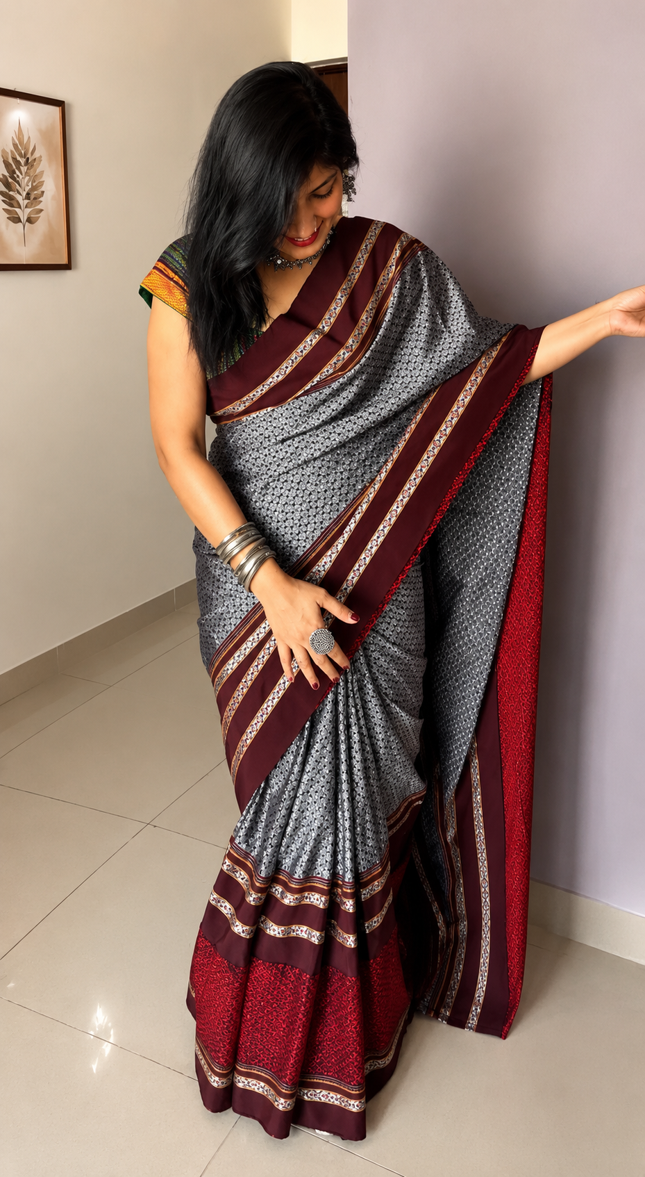 Khan Cotton Half & Half  Blend Saree with Grand Traditional Zari Border