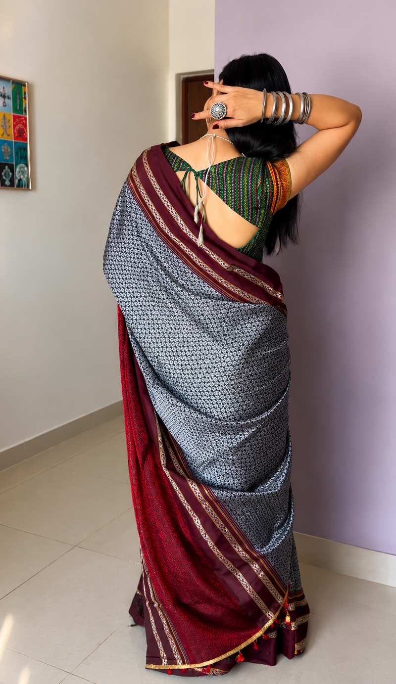 Khan Cotton Half & Half  Blend Saree with Grand Traditional Zari Border