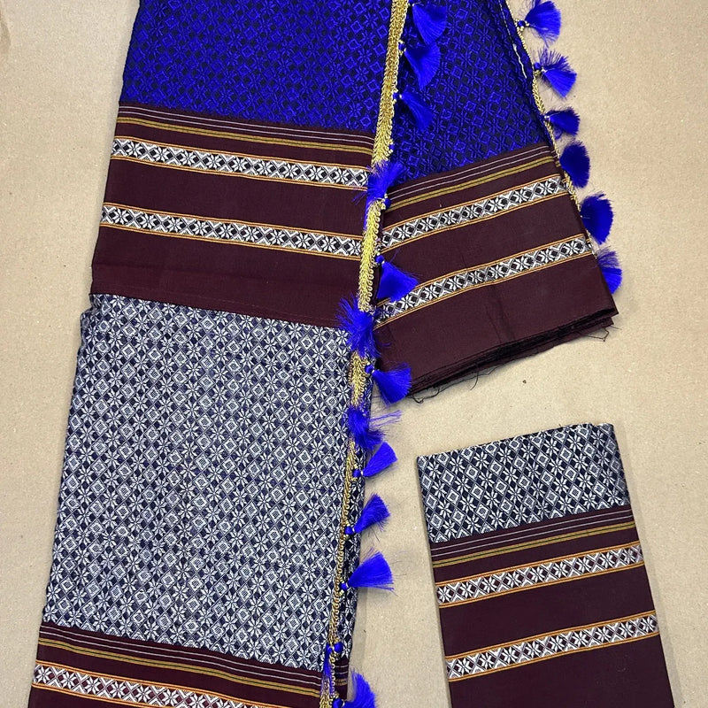 Khan Cotton Half & Half  Blend Saree with Grand Traditional Zari Border