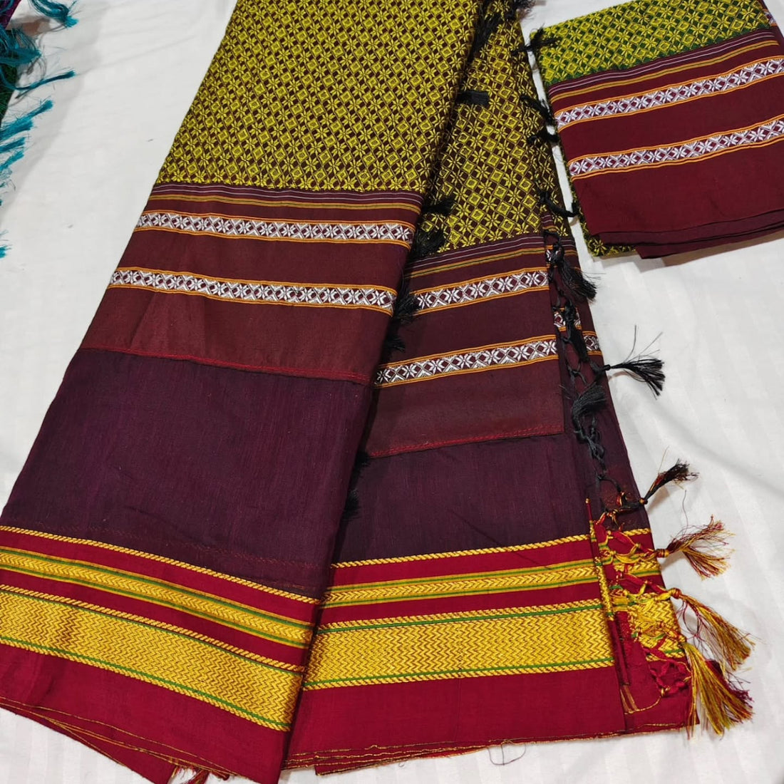 Khan Cotton Half & Half  Blend Saree with Grand Traditional Zari Border