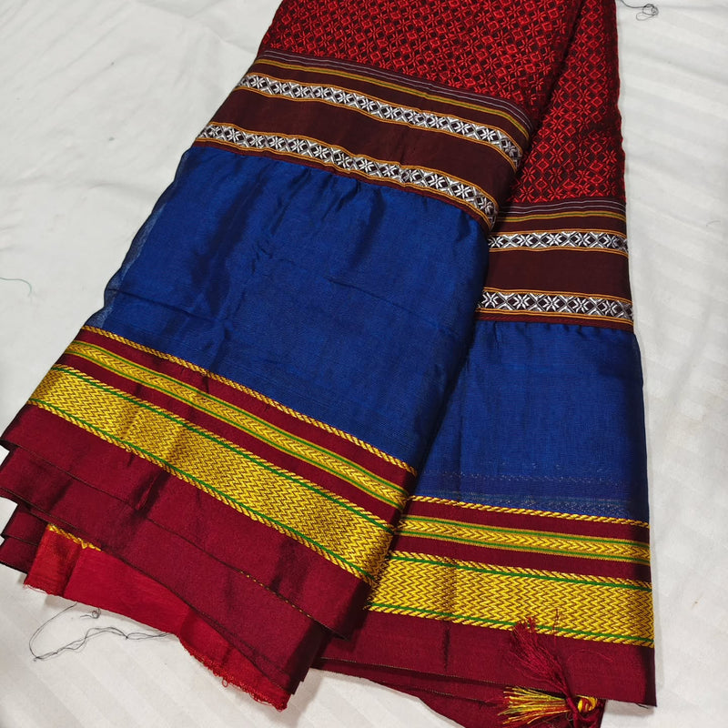 Khan Cotton Half & Half  Blend Saree with Grand Traditional Zari Border