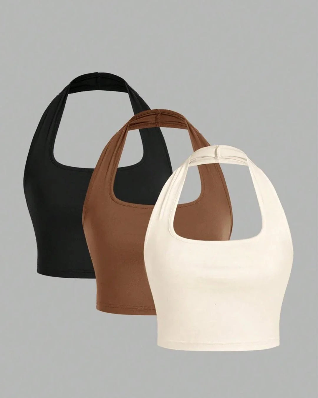 Set Of 3 - Halter Neck Cropped Camisole Tops