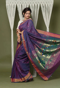 Pure Cotton Handloom Paithani Saree Baby Pink with Zari Border
