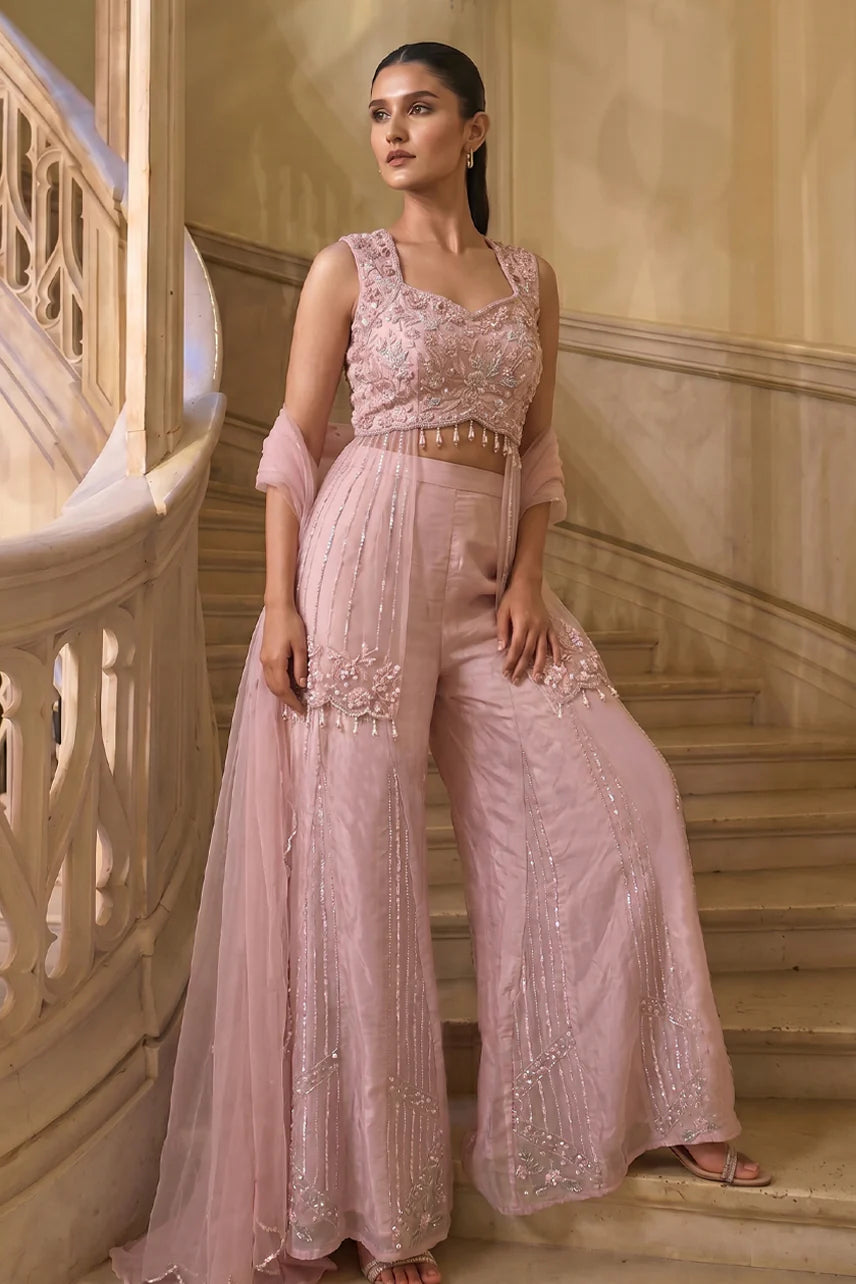 Blush Pink Handwork Indo-Western Palazzo Se