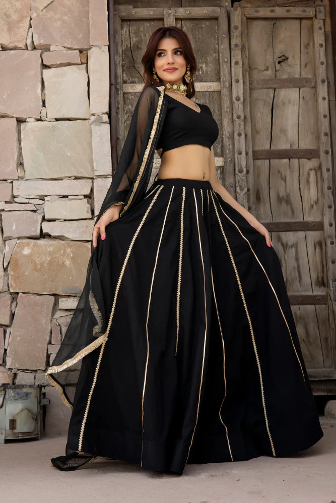 black lehenga with blouse and dupatta