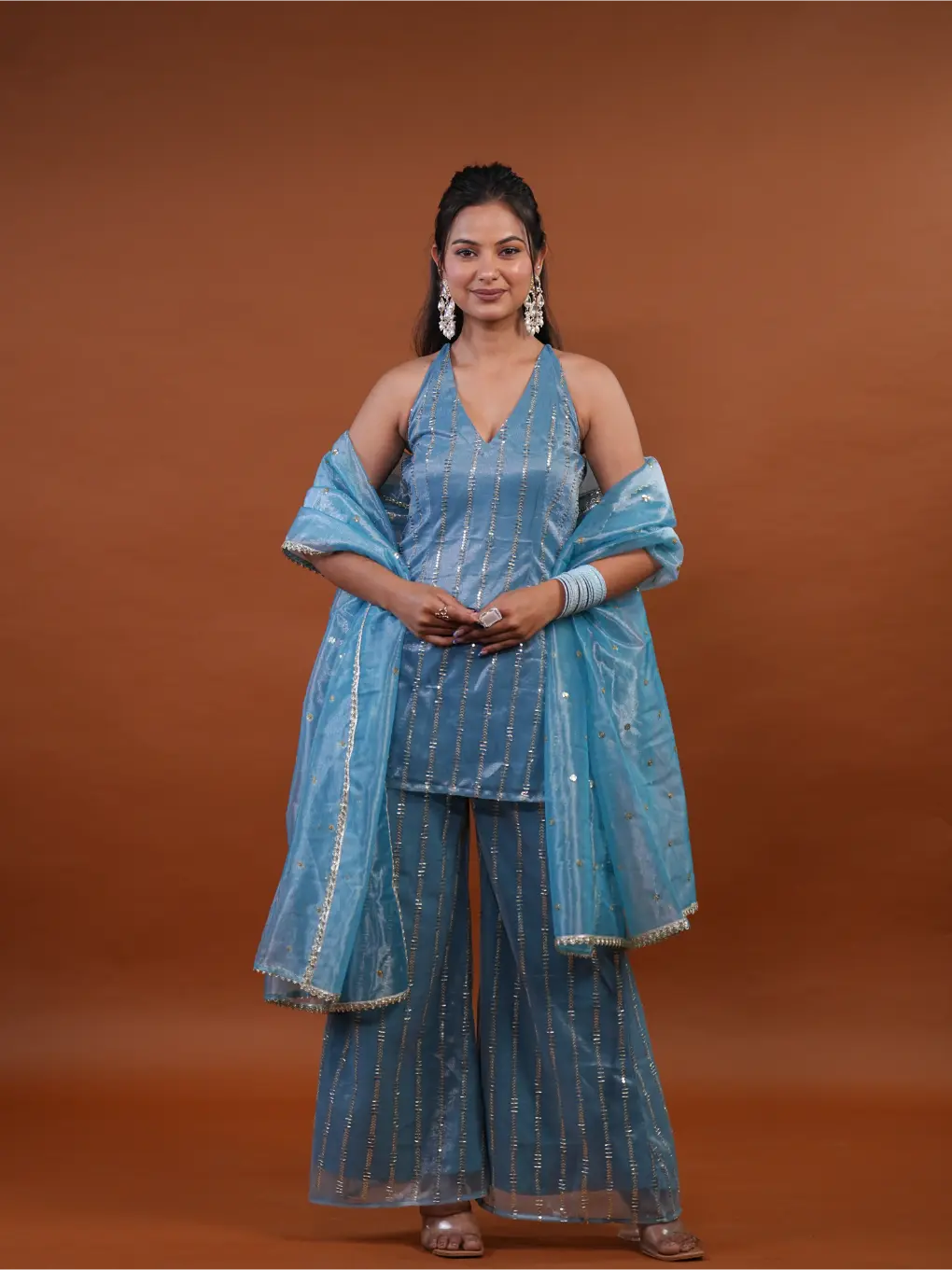 Azure Shimmer Sequin Sharara Set