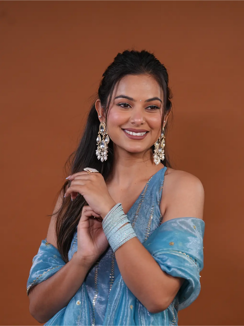 Azure Shimmer Sequin Sharara Set
