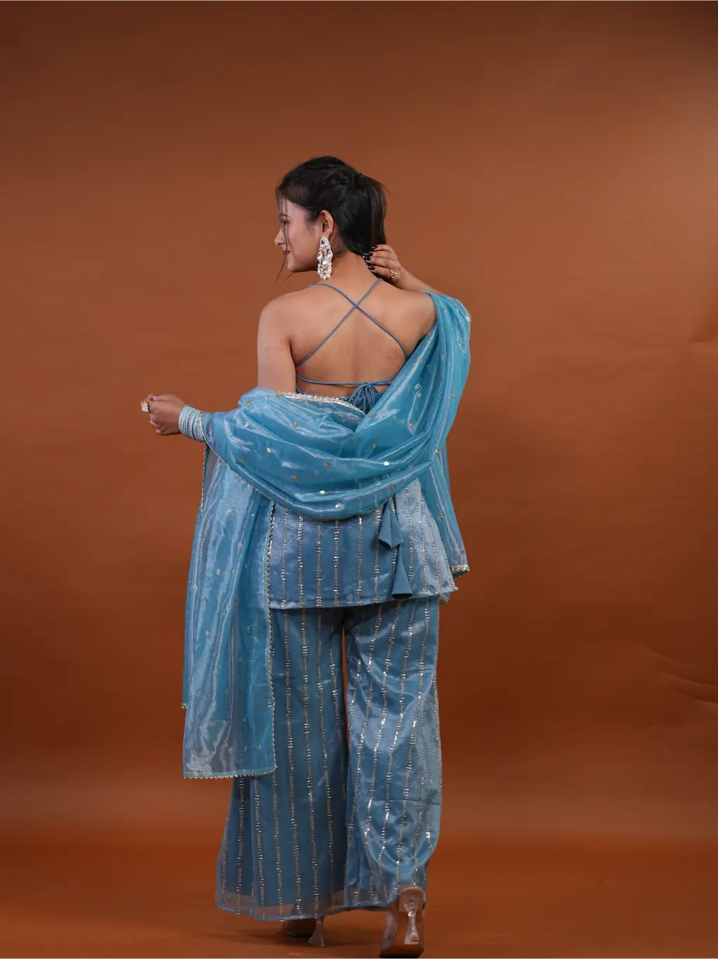 Azure Shimmer Sequin Sharara Set