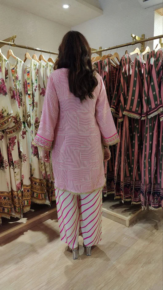 Heavy Muslin Pink Striped Kurta Pant Set