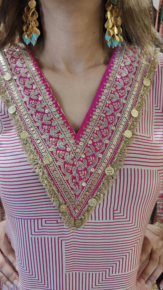 Heavy Muslin Pink Striped Kurta Pant Set