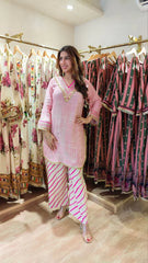 Heavy Muslin Pink Striped Kurta Pant Set