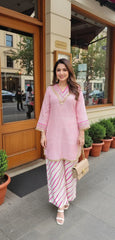 Heavy Muslin Pink Striped Kurta Pant Set