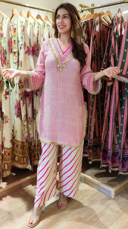 Heavy Muslin Pink Striped Kurta Pant Set