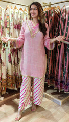 Heavy Muslin Pink Striped Kurta Pant Set