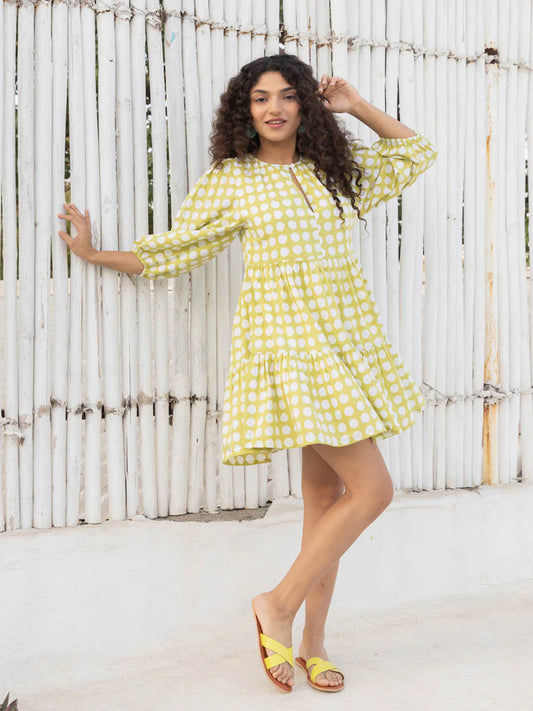 Helen Green Polka Cotton Midi Dress