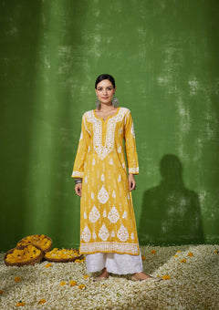 Yellow Modal Chikankari Cotton Kurti