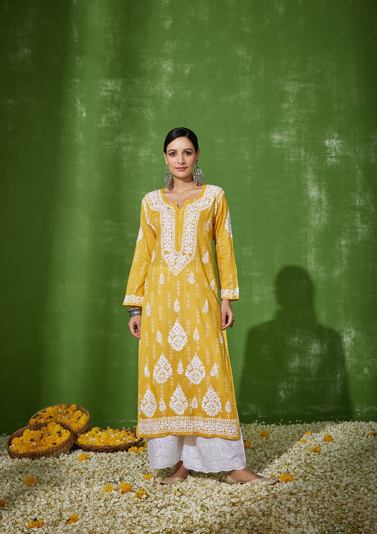 Yellow Modal Chikankari Cotton Kurti