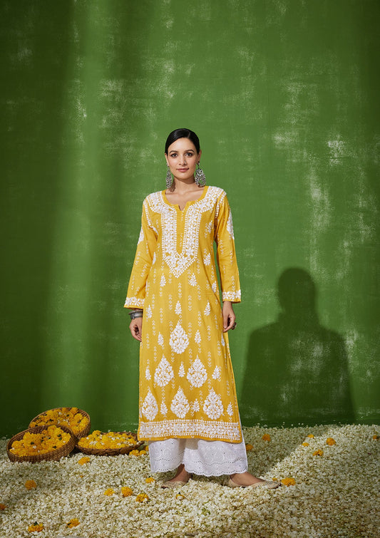 Yellow Modal Chikankari Cotton Kurti 1200