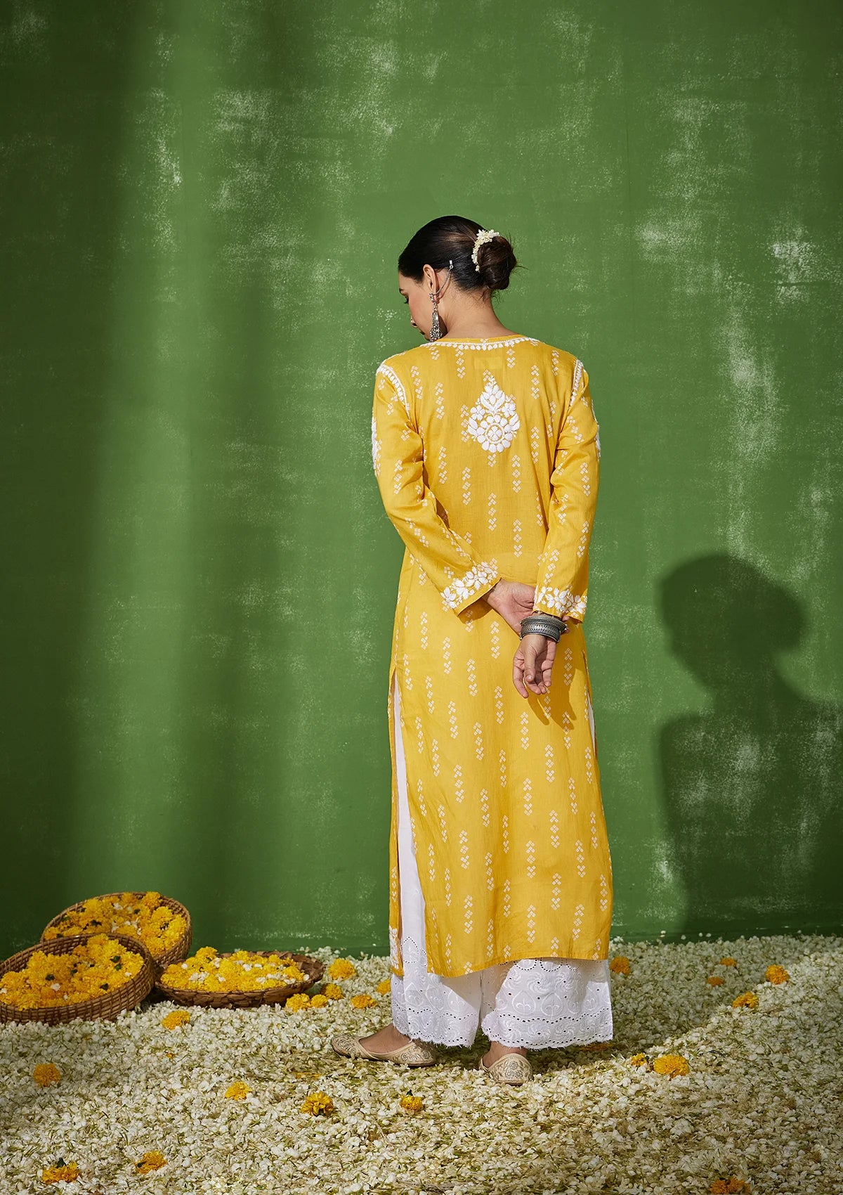 Yellow Modal Chikankari Cotton Kurti