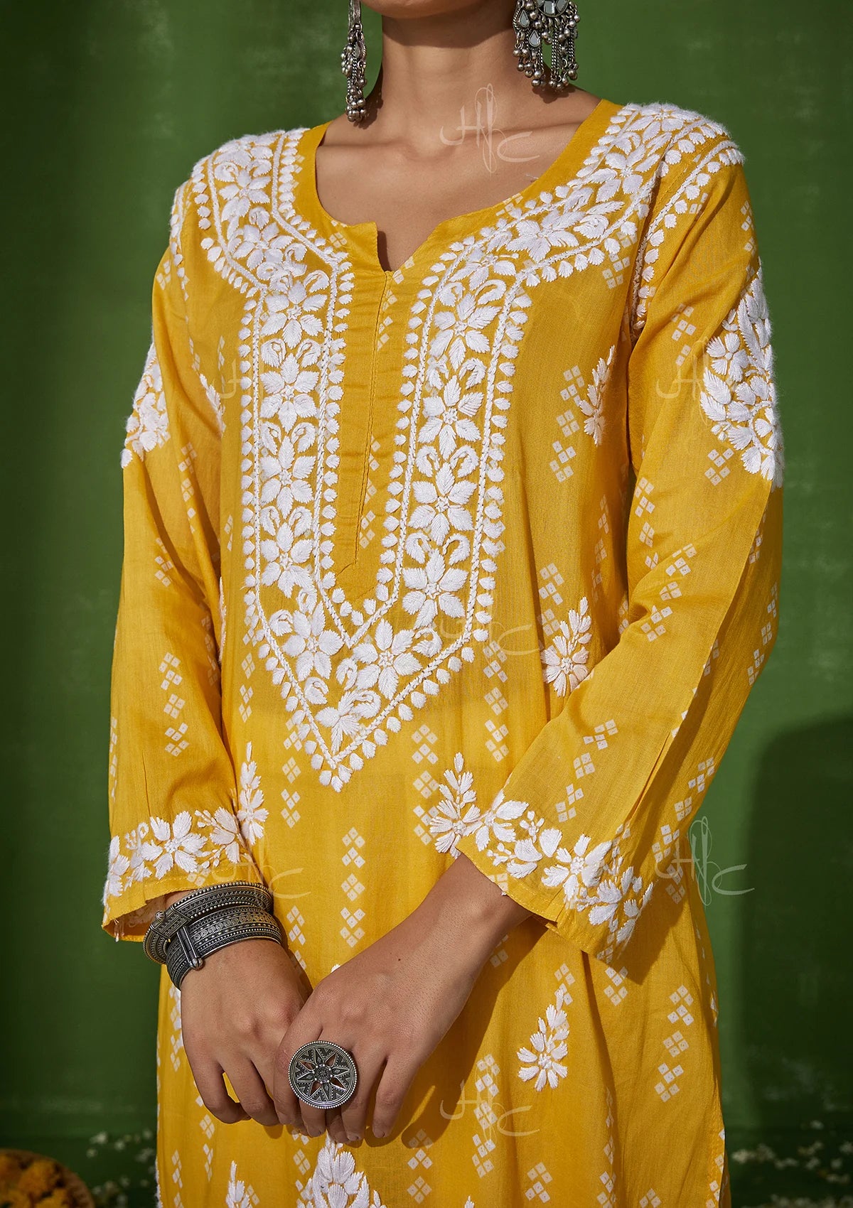 Yellow Modal Chikankari Cotton Kurti