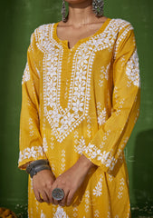 Yellow Modal Chikankari Cotton Kurti