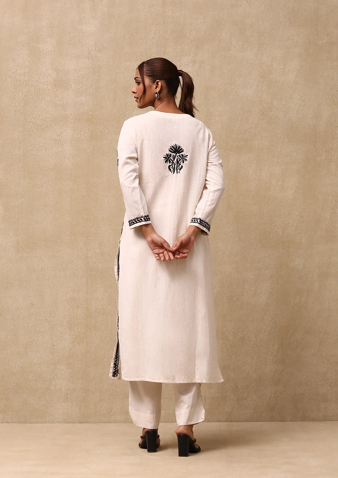 Solid Cotton Linen Women's 2PC Long Kurta Set - Off White