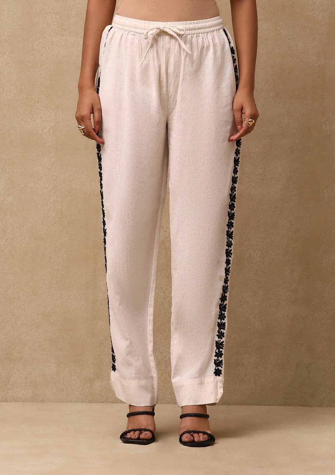 Solid Cotton Linen Women's 2PC Long Kurta Set - Off White